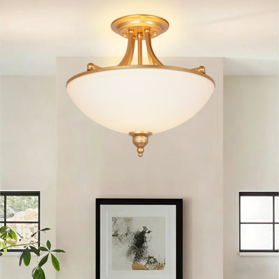 Plafonnier semi-encastré 4 lumières Gold, abat-jour en verre blanc 17,7 po