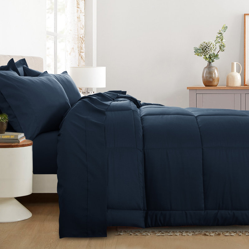 Ensemble d'édredon en microfibre 5/7-pièces , Édredon de grande taille et 6 pièces supplément, Marine