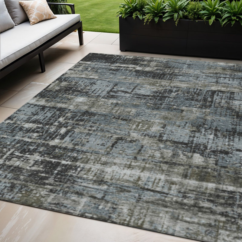 Tapis extérieur lavable géométrique gris anthracite et gris 5 pi x 8 pi