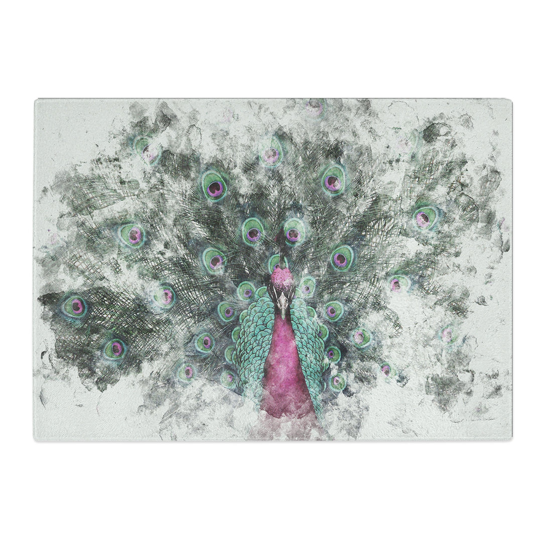 Tempered Glass Mesmerising Pink & Green Peacock Chopping Board