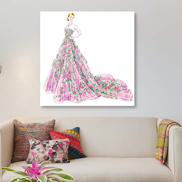 «Pink Floral», impression sur toile, H 18 po x l 18 po x P 1,5 po, Toile tendue, Pas de tapis