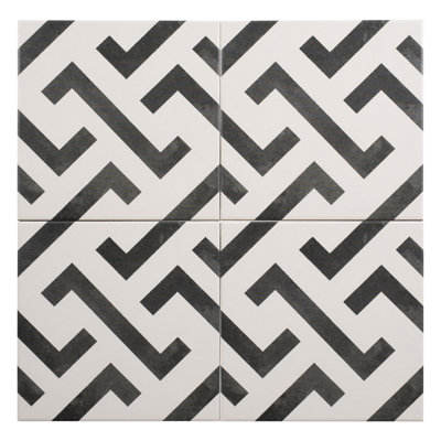 Istanelle Janian Black & White 8-in. Encaustic Matte Porcelain Wall & Floor Tile
