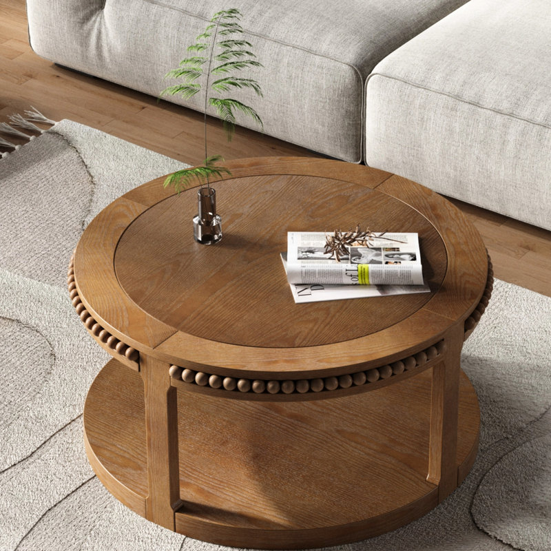 Table basse ronde en bois massif - taille, conception et assemblage rapide de 31,5 po