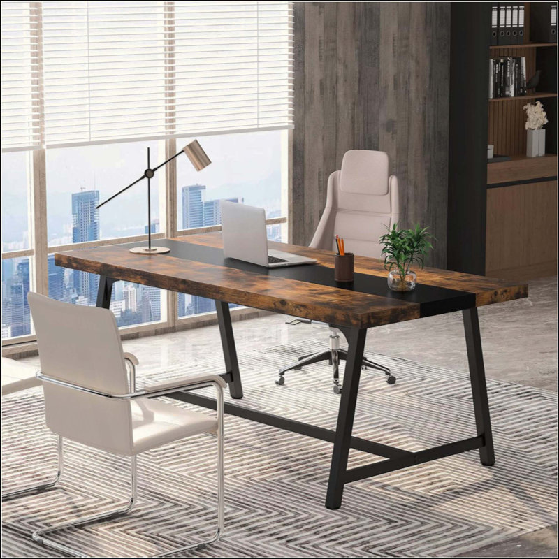Table de conférence rectangulaire moderne pour 6 à 8 personnes, bureau de direction avec structure en métal durable, grande surface de travail pour la réunion du conseil et la collaboration d'équipe