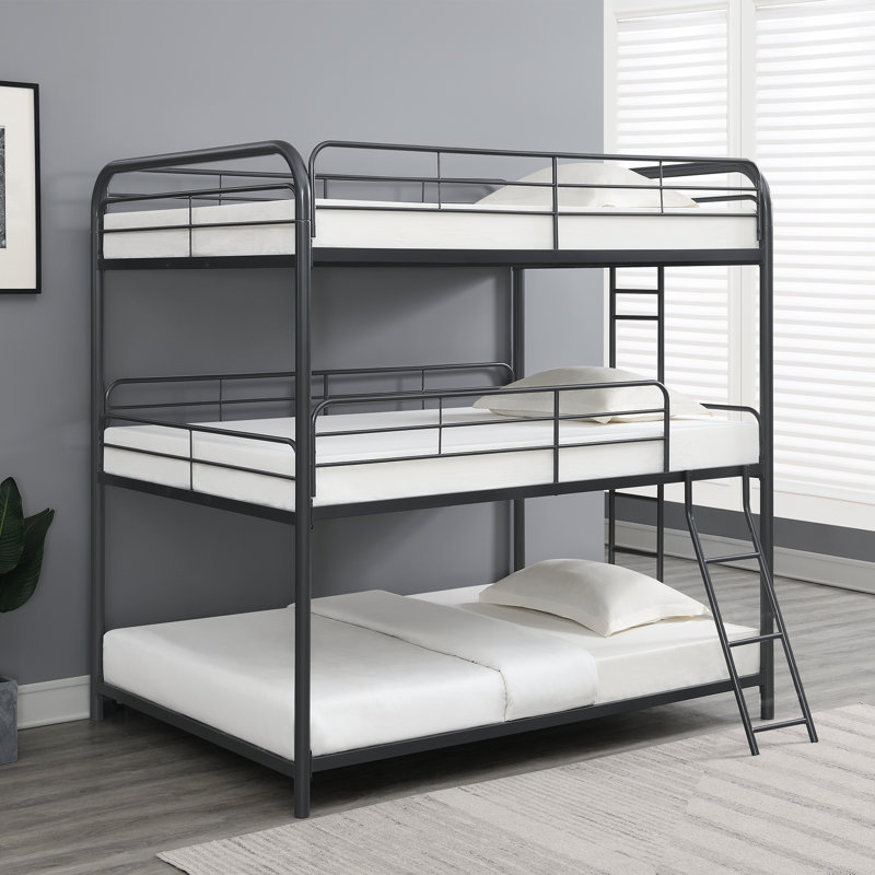 Furniture Triple Bunk Bed, FULL/FULL/FULL, Black, Full