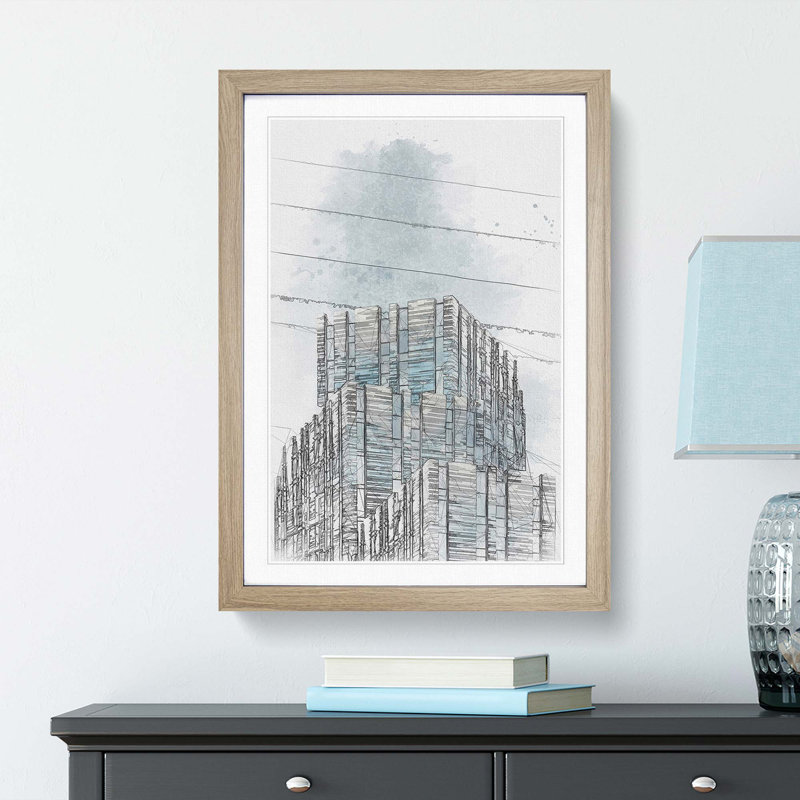 Sketching the Architecture Vol.9 - Picture Frame Graphic Art Print, Oak Framed, 87cm H x 62cm W x 2cm D