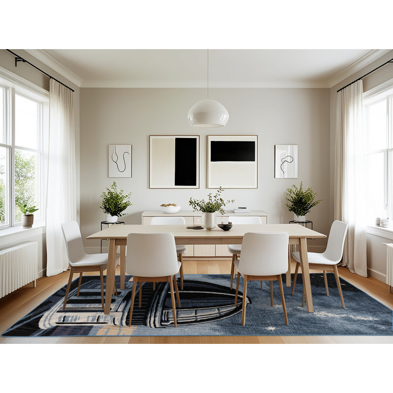 Machine Washable Space Blue Area Rug, Rectangle 7' x 10'