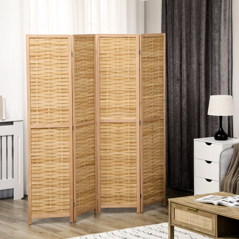 Paravent 4 panneaux pliable - Séparateur portable de 5,5 pi de hauteur. Cloison de séparation double face tissée à la main pour le bureau à domicile, la tranquillité naturelle et l'écran de séparation. Simplicité, économie d'espace