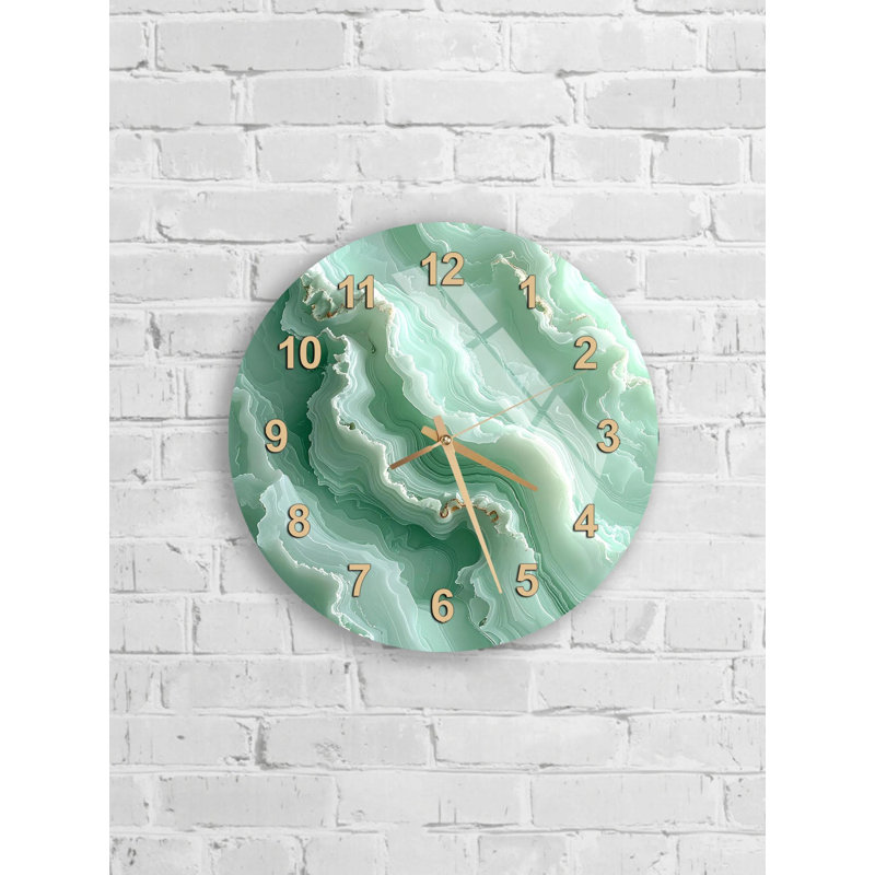 Horloge murale en verre trempé vert agate, horloge tourbillon abstraite, horloge de décoration unique, horloge surdimensionnée ronde, décor de salon élégant