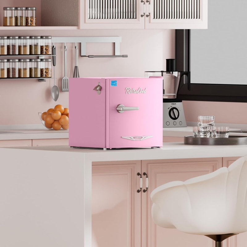 1.7 Cu.Ft Retro Single Door Mini Fridge With Metal Handle,ENERGY STAR, Pink