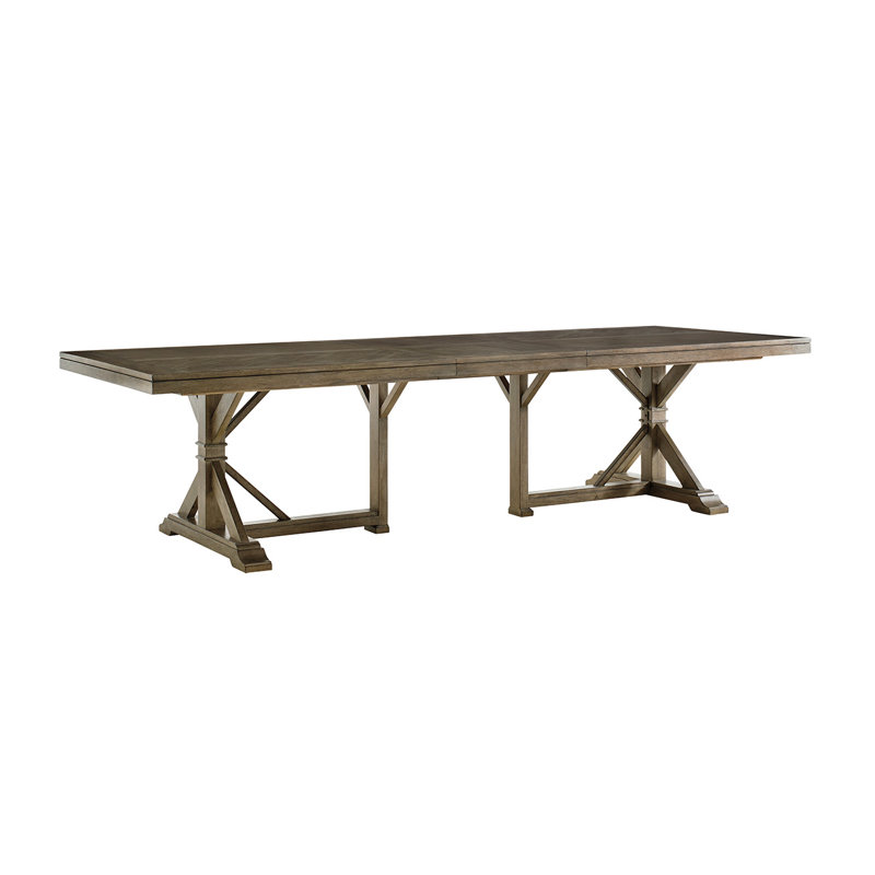 Hatteras Gray Elm Extendable Dining Table with Metal Trestle Base
