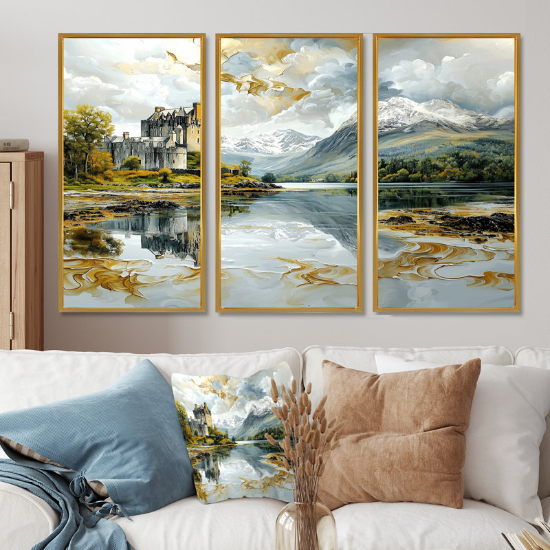 Ensemble de salon Eilean Donan, H 28 po x l 36 po x P 1 po, Toile avec cadre flottant or
