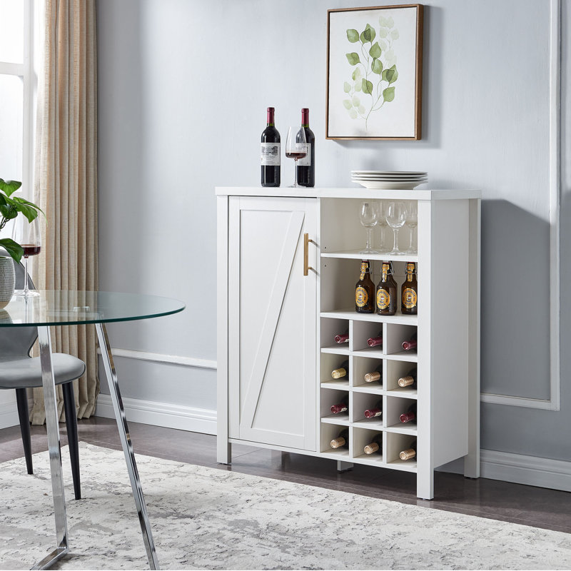 White Wood 36'' Farmhouse Wine Bar Cabinet