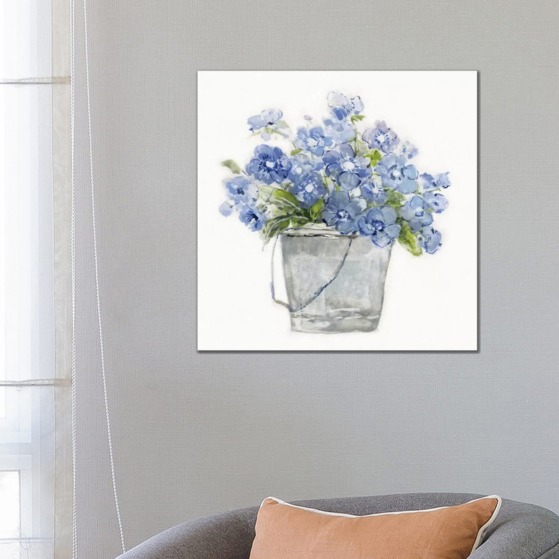 «Blue Belles II» par Sally Swatland - reproduction d'art, Pas de tapis, H 26 po x l 26 po x P 1,5 po, Toile tendue