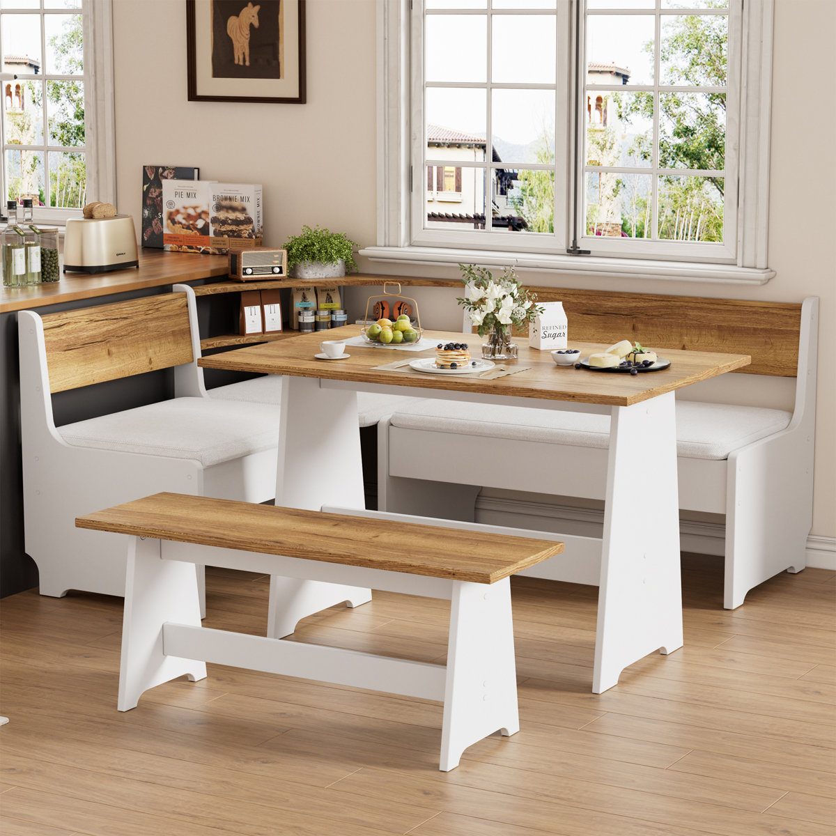 Ebern Designs Corner Breakfast Nook Table Set With Cushion, L-shape ...