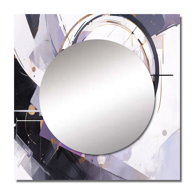 Tourbillon mauve à multiples facettes mauve - Cubisme grand miroir mural carré pour chambre à coucher, 36 po x 36 po