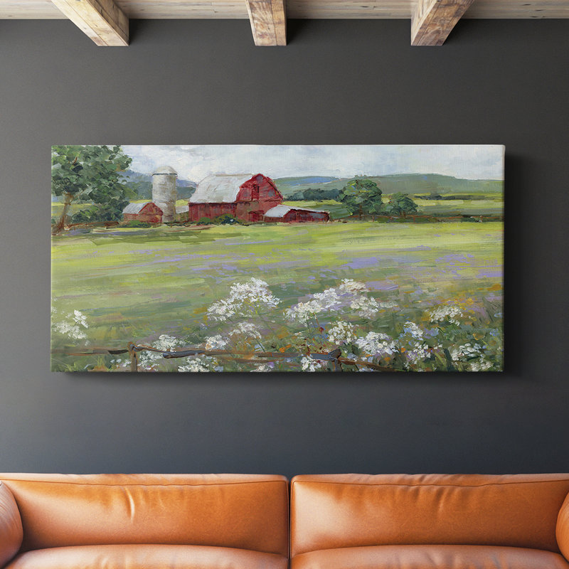 Été à la ferme - Toile tendue avec châssis - Prêt à accrocher, H 24 po x l 48 po