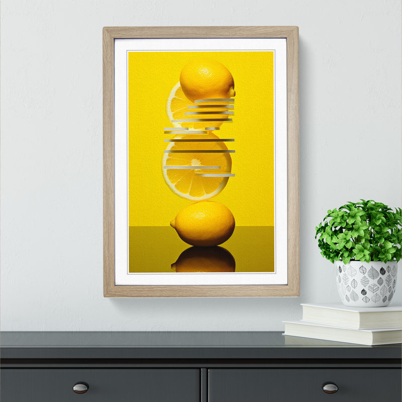 Sliced Lemon Constructivism - Single Picture Frame Print on Wood, 34cm H x 25cm W x 2cm D, Oak