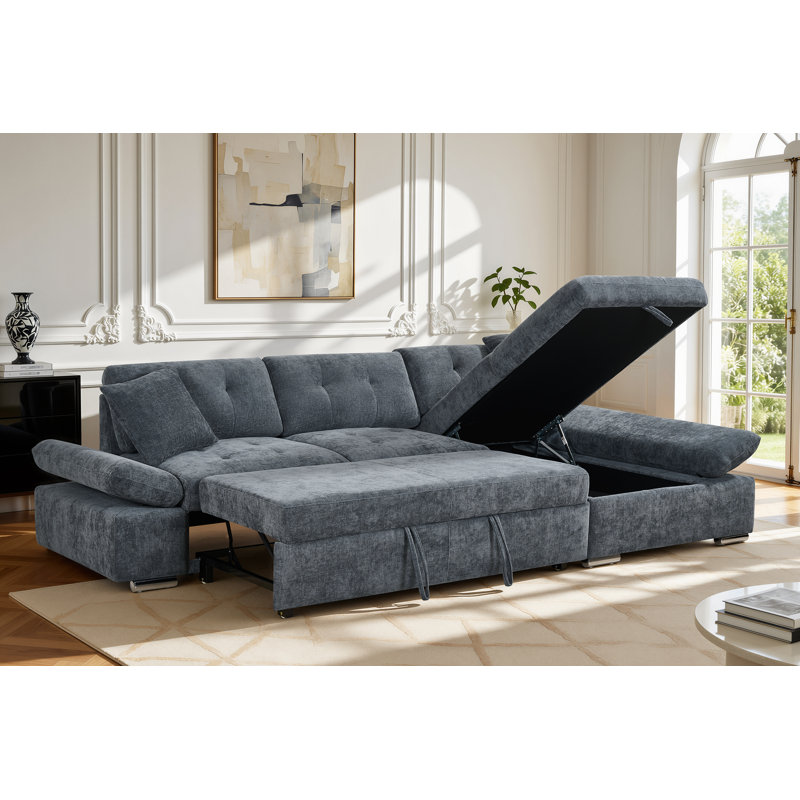 Aayush 4 Seater Sofa Bed, Right Hand Facing, Blue