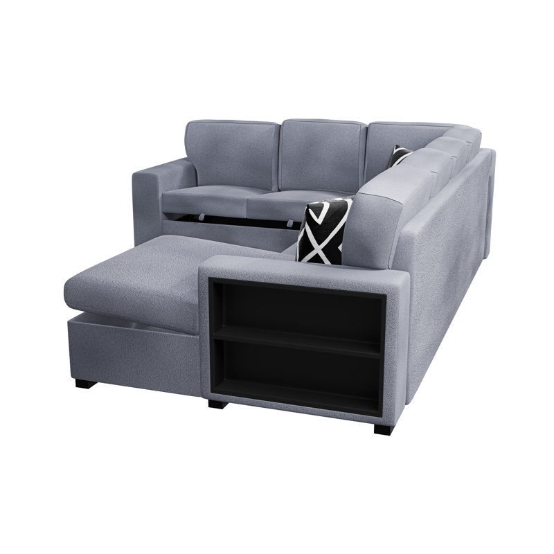 4-Piece Convertible Sectional, Gray Boucle