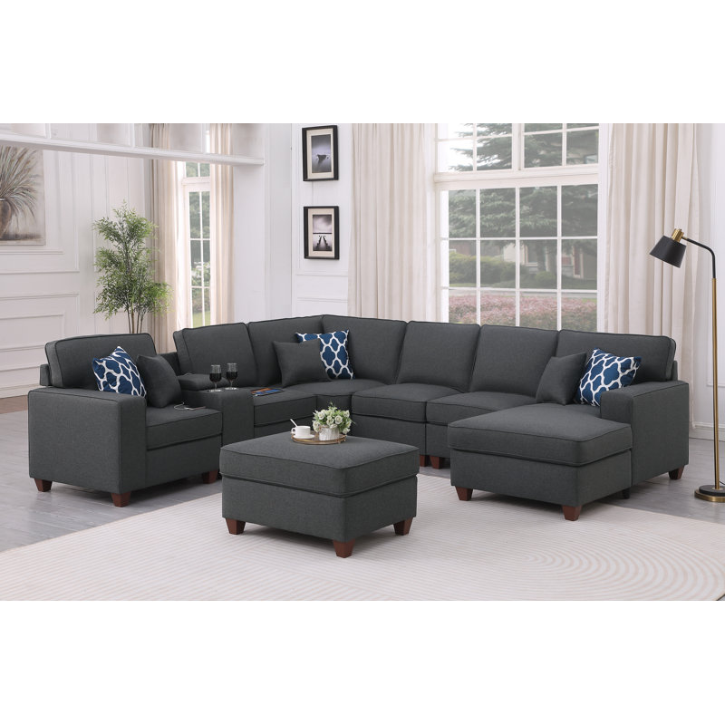 Bitter Upholstered U-Shaped Sectional Left Hand Facing, Dark Gray