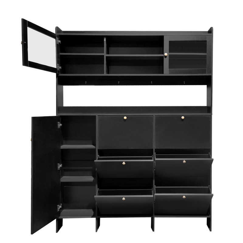 Armoire à chaussures polyvalente et moderne avec plusieurs options de rangement et un design élégant, Noir, noir, noir, noir