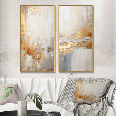 Fusion abstraite dorée et beige - ensemble de salon abstrait 2 pièces