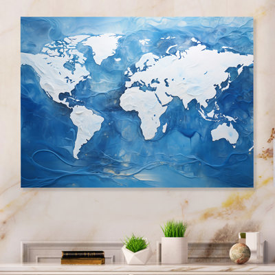 «Majestic Meridians Blue World Map I» sur métal