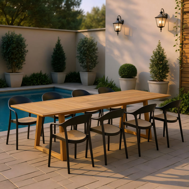 9Pc FSC Teak Outdoor Patio Extendable Dining Set
