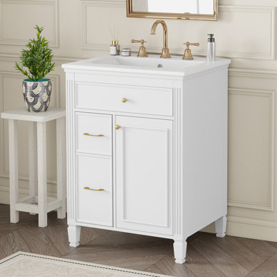 Meuble-lavabo de 36 po avec lavabo en céramique, tablette réglable et tiroirs Koda