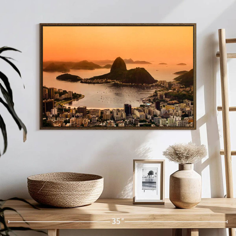 Rio de Janeiro, 25 po x 17 po, Cadre flottant en noyer