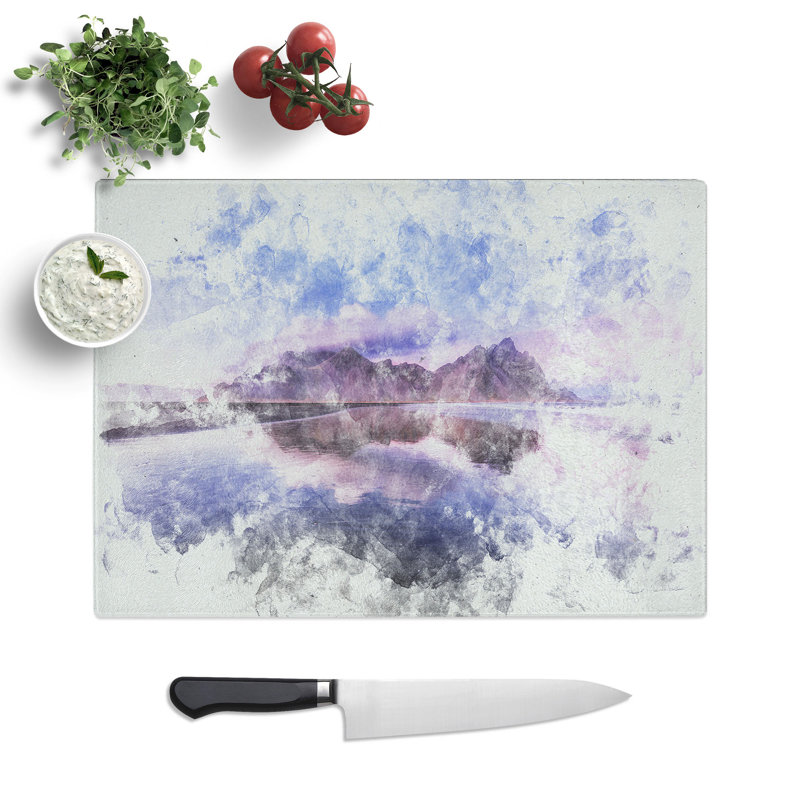 Tempered Glass Vestrahorn Mountain in Iceland Watercolour Chopping Board, 20 cm x 28.5 cm