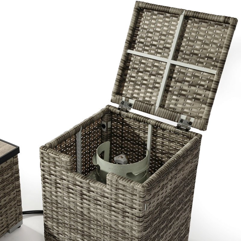 Propane Gas Fire Pit Table With Propane Tank Cover, 50000 BTU Rectangular Steel Fire Pit With Beautiful Wicker Base, Beige