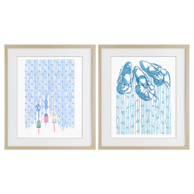 Nautical Buoys & Lobsters, ensemble de 2 impressions sous verre encadrées, design par Melissa Tilley