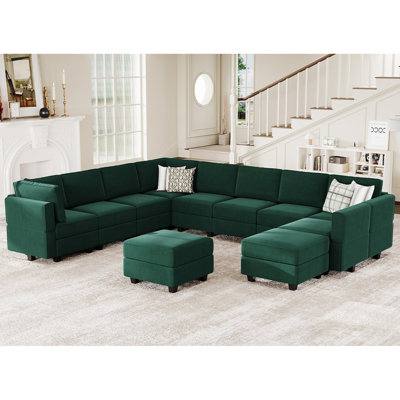 Wylodene 143" Wide U Shaped Velvet Modular Sectional 12-Pieces Storage Sofa Set with Ottoman by Ebern Designs