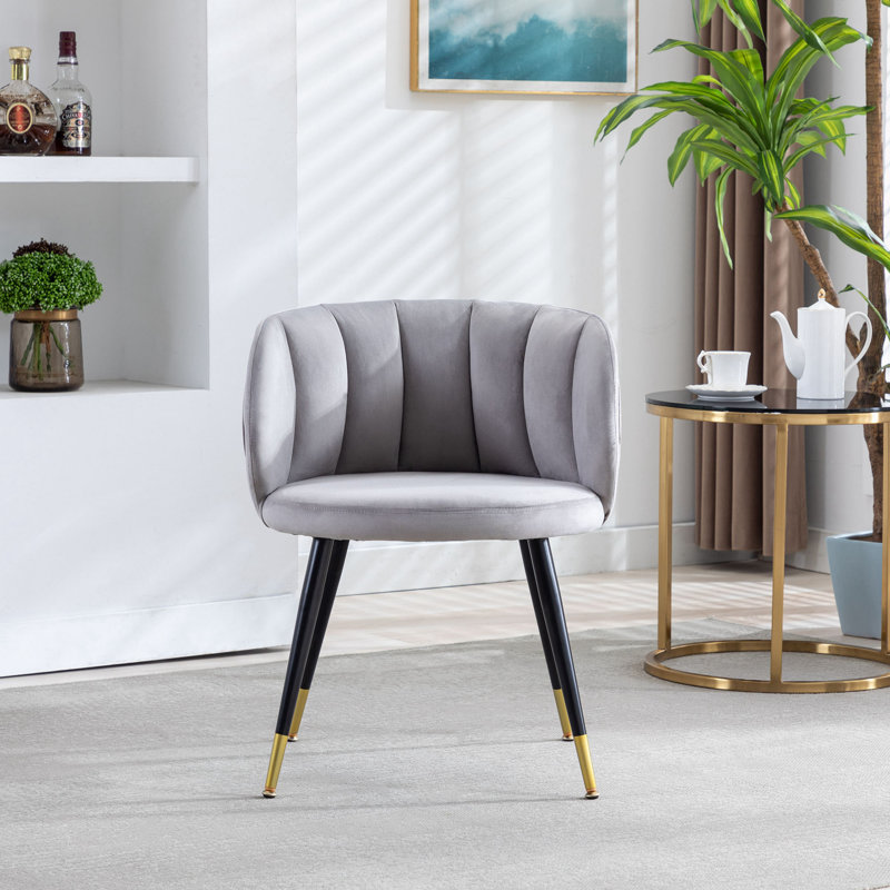 Fauteuil demi-tonneau en velours 22,04 po Taniece, Velours gris