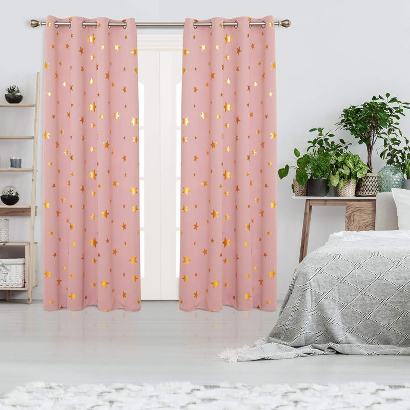 Heathington Room Darkening Curtain Pair, 38" W x 84 " L, Pink/Gold