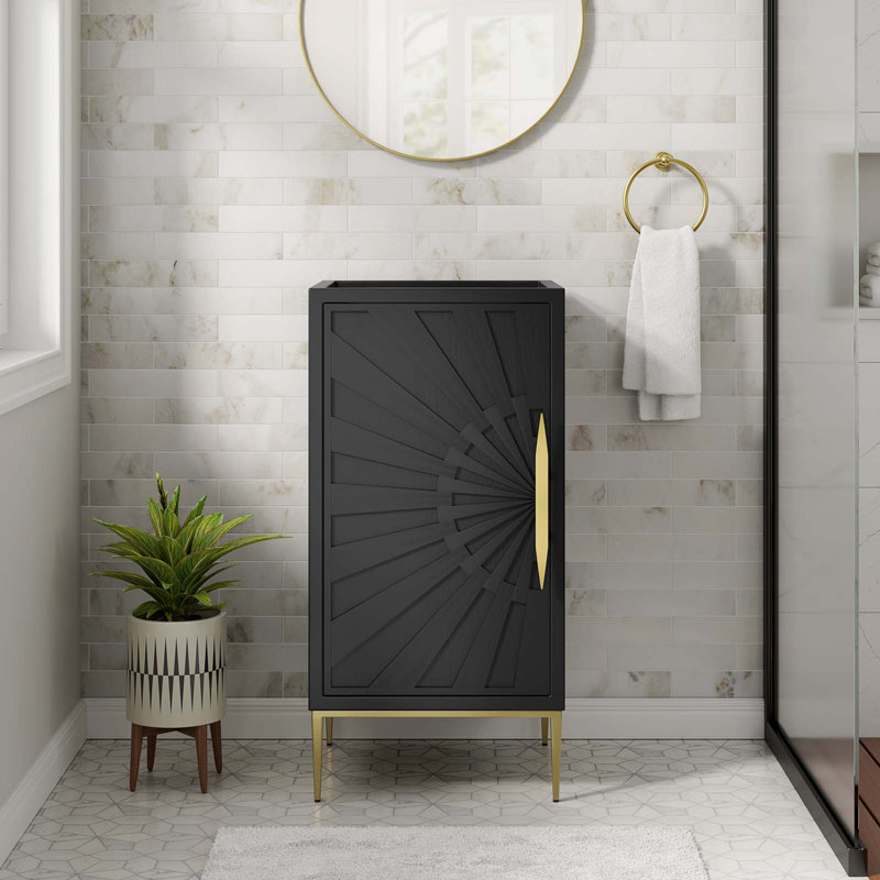 Black Solid Wood and MDF Single Bathroom Vanity Cabinet with Gold Base