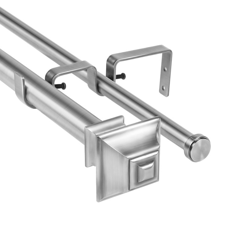 Tringle à rideaux double Bragdon, Acier brossé, H 1 po x l 120 po x P 1 po