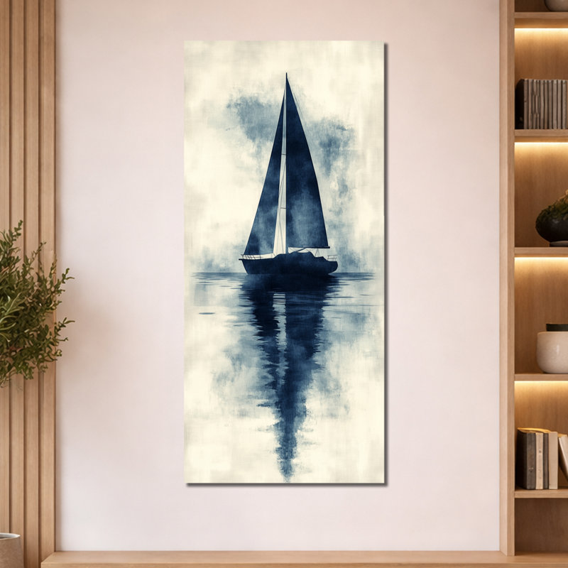 Bleu gris voilier, horizon, encre bleue, voile, décoration murale, impressions encadrées nautiques, H 60 po x l 28 po