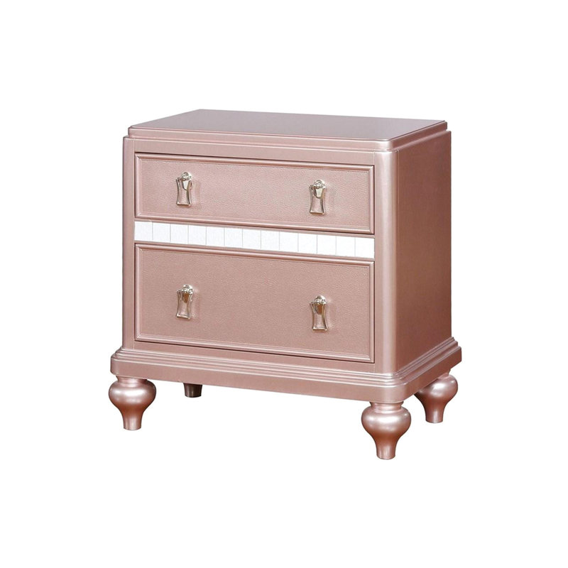 Resplendissante table de chevet en bois ornée de 2 miroirs or rose pour la chambre à coucher