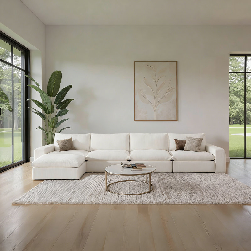 Canapé modulaire surdimensionné de 141,7 po, canapé modulaire à assise large et profonde, canapé en L avec repose-pieds blanc