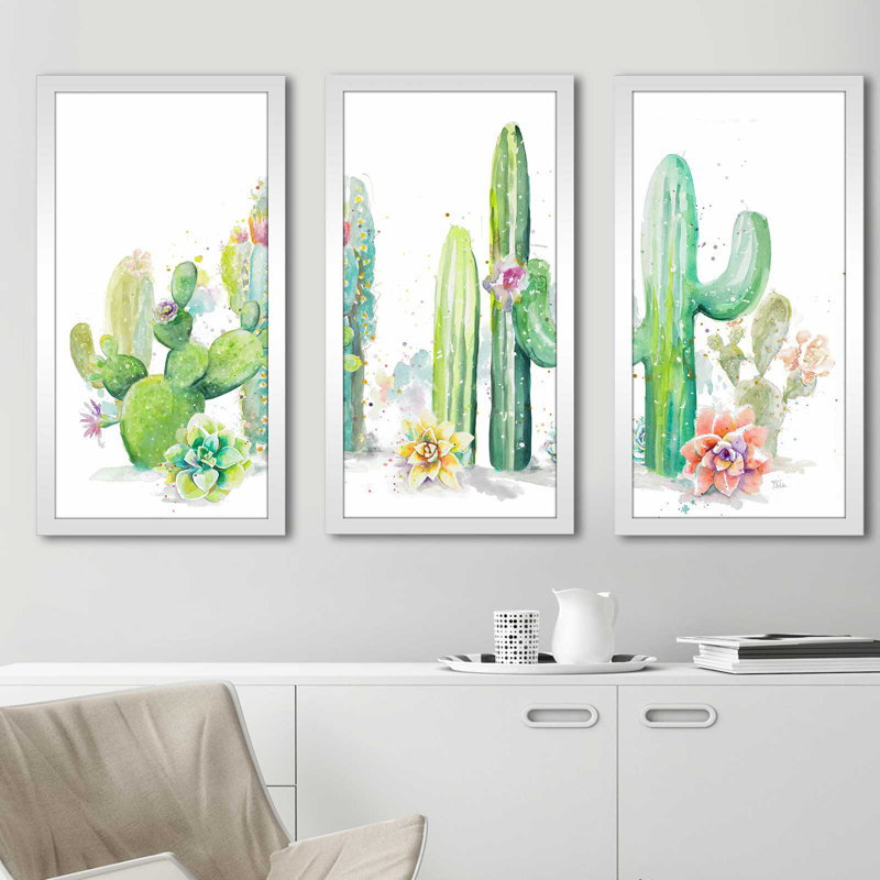 « cactus jardin », reproduction de peinture à l’aquarelle à l’impression multi-parties, L 52,5 po x H 33,5 po x P 1 po