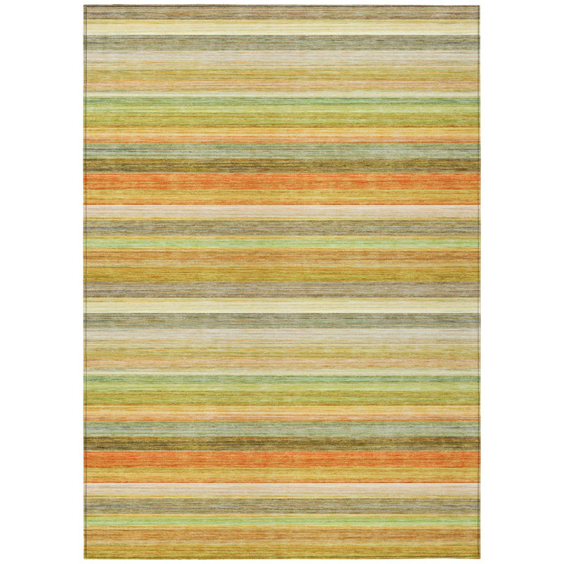 3' X 5' Artichoke Green Striped Washable Non Skid Indoor Outdoor Area Rug