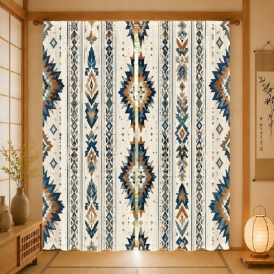 2 pièces de rideaux à motif tribal géométrique, tissu filtrant la lumière, motif à rayures bohémiennes rétro, parasol et protection de la vie privée, passe-tringle, pour le salon, la chambre, le balcon, la cuisine, la décoration intérieure
