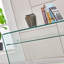 Console en verre, console en verre trempé transparent avec bureaux à bords arrondis, table de canapé