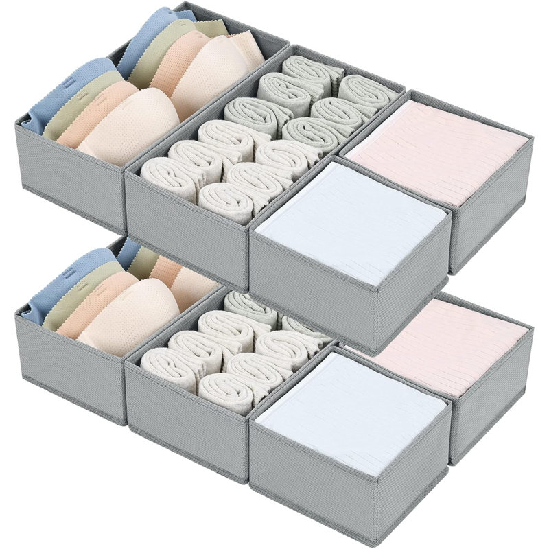 Drawer Organisers 8 Pack Foldable Storage Box Fabric Wardrobe Storage Organiser Dresser Drawer Dividers Storage Cubes For Bras, Socks, Underwear, Ties, Scarves, Cosmetics