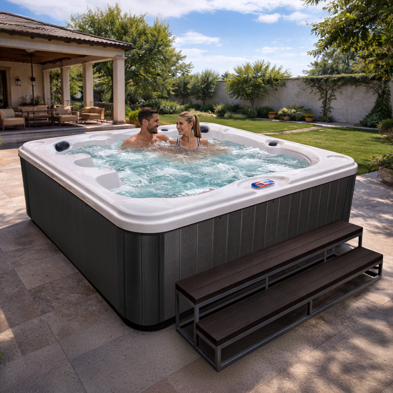 American Spas 240 Volt 40 - Jet Acrylic Square Standard (Hardwired) Hot Tub, Smoke, White