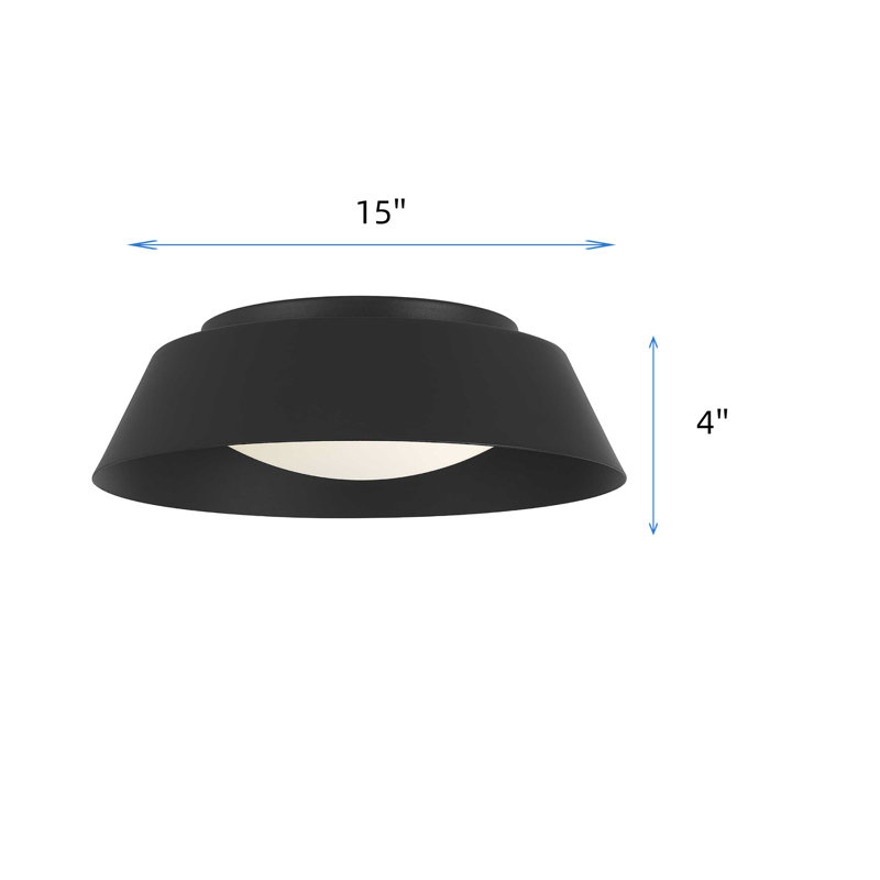 Plafonnier à DEL noir de 15 pouces avec 5 températures de couleur, avec un diffuseur en verre blanc gravé qui convient à une utilisation à l'intérieur.
