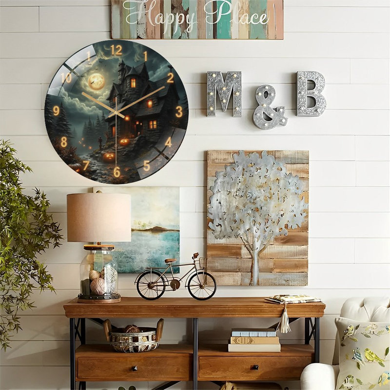 Horloge murale d'Halloween - horloge murale moderne en verre 12 po